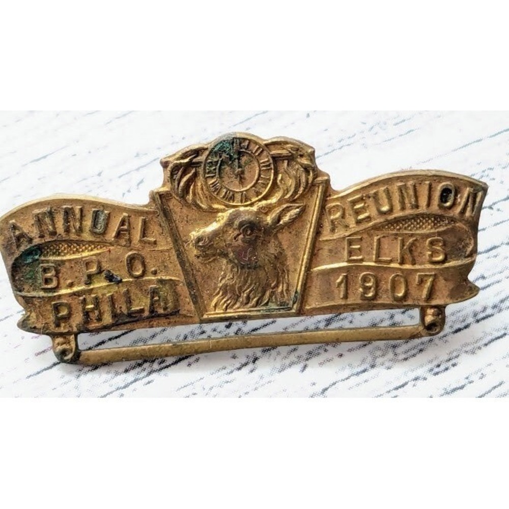 Antique 1907 BPO ELKS PHILADELPHIA Annual Reunion Pin Collectible